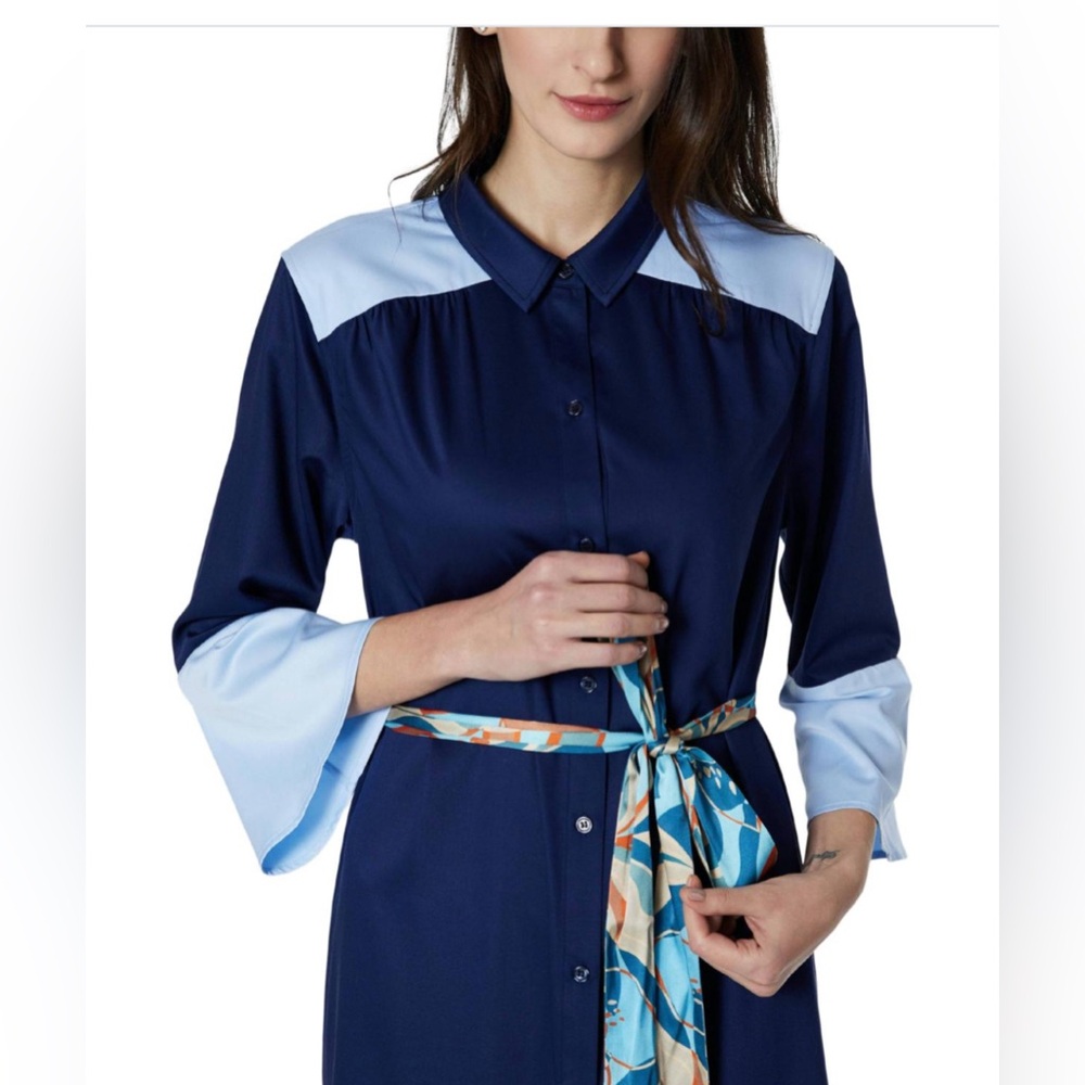 Emilia George Michelle Colorblock Belted Midi Shirtdress Small - Picture 4 of 6